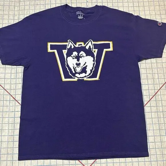 UW Washington Huskies Purple 80’s Wolf T-Shirt Men’s Size Large Y2K VTG Champion - Picture 1 of 13